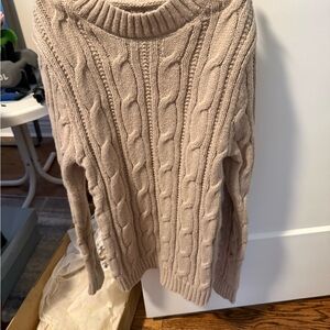 Elegant Cable Knit Turtleneck Sweater - Beige